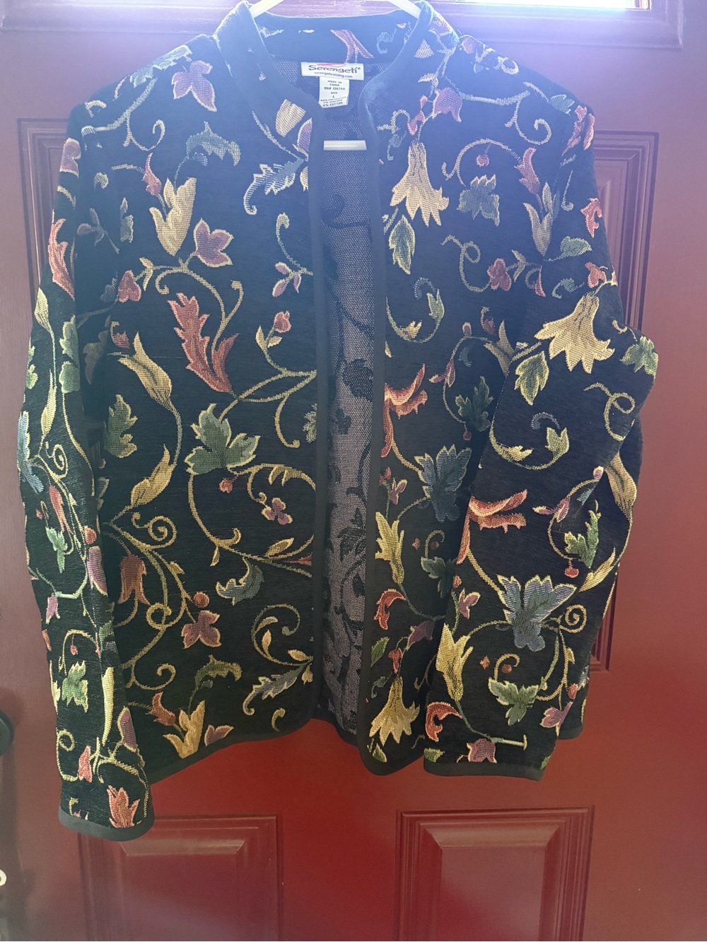 Serengeti Vintage Floral Tapestry Open Front Jacket – Boho Woven Brocade Blazer